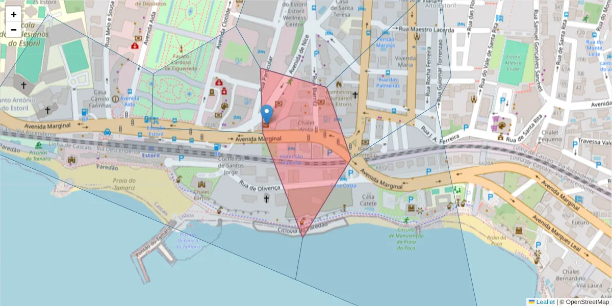 Mapa detalhado do código postal 2765-200 com limites, códigos postais vizinhos e agências dos correios