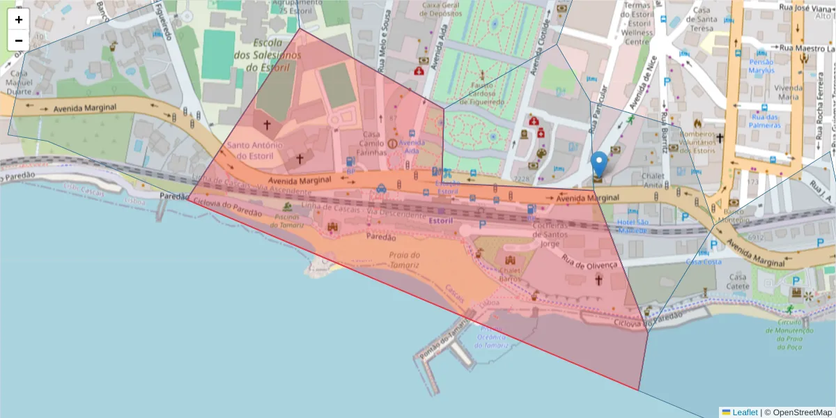 Mapa detalhado do código postal 2765-249 com limites, códigos postais vizinhos e agências dos correios