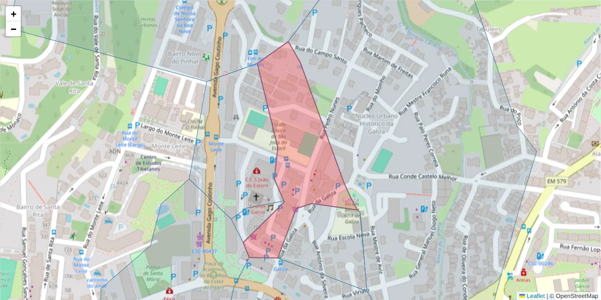 Mapa detalhado do código postal 2765-362 com limites, códigos postais vizinhos e agências dos correios