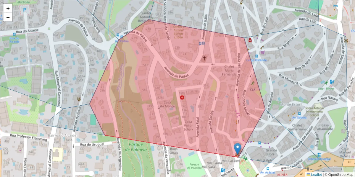 Mapa detalhado do código postal 2765-446 com limites, códigos postais vizinhos e agências dos correios