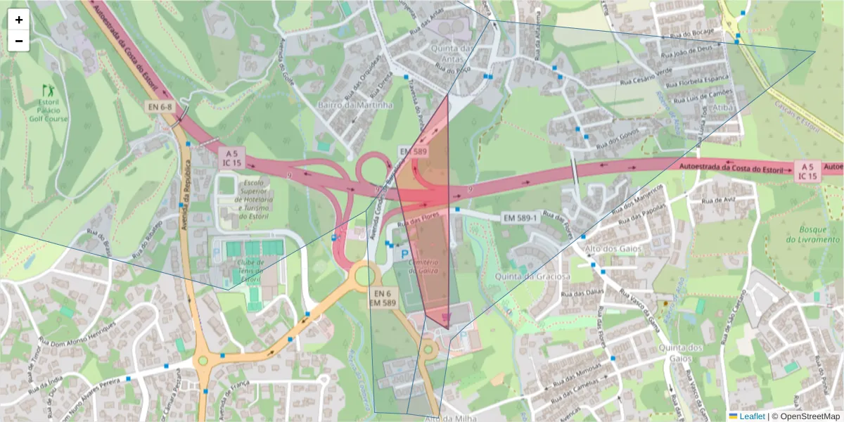 Mapa detalhado do código postal 2765-623 com limites, códigos postais vizinhos e agências dos correios