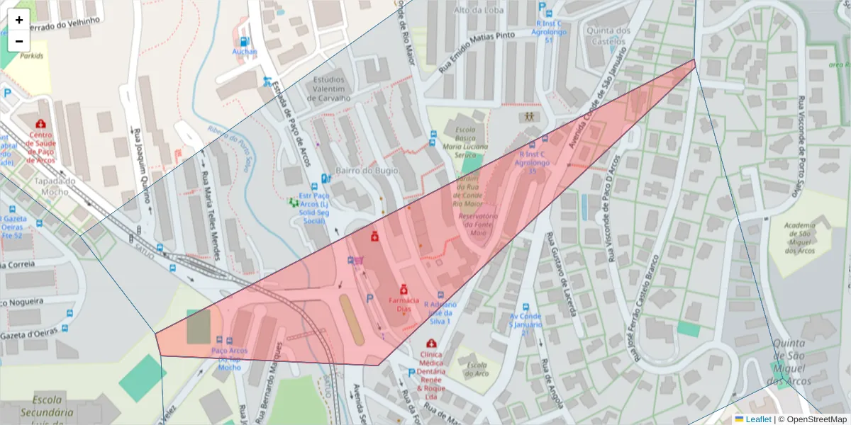 Mapa detalhado do código postal 2770-009 com limites, códigos postais vizinhos e agências dos correios