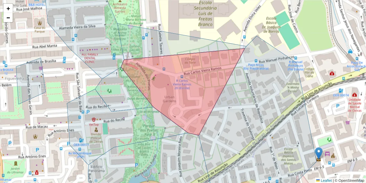 Mapa detalhado do código postal 2770-028 com limites, códigos postais vizinhos e agências dos correios