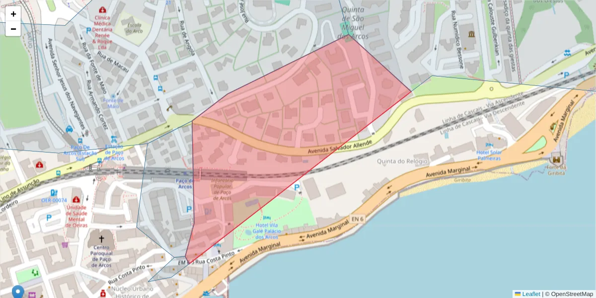 Mapa detalhado do código postal 2770-031 com limites, códigos postais vizinhos e agências dos correios
