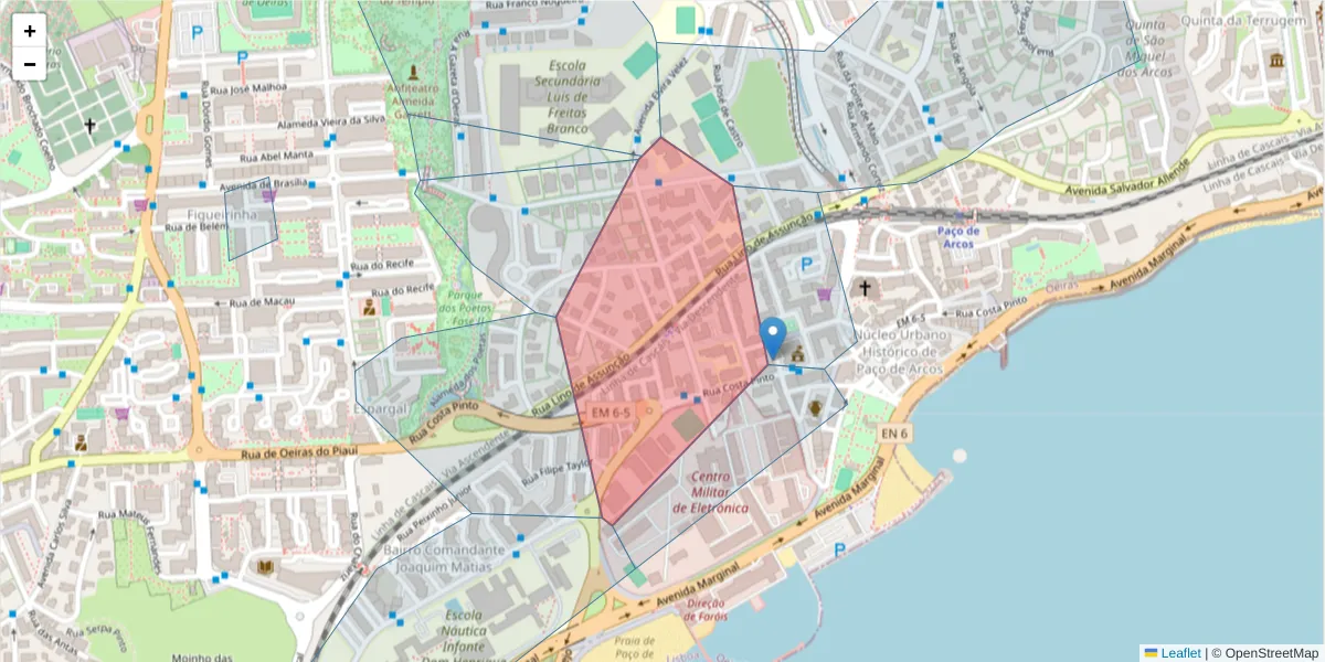 Mapa detalhado do código postal 2770-050 com limites, códigos postais vizinhos e agências dos correios