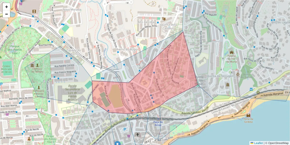 Mapa detalhado do código postal 2770-081 com limites, códigos postais vizinhos e agências dos correios