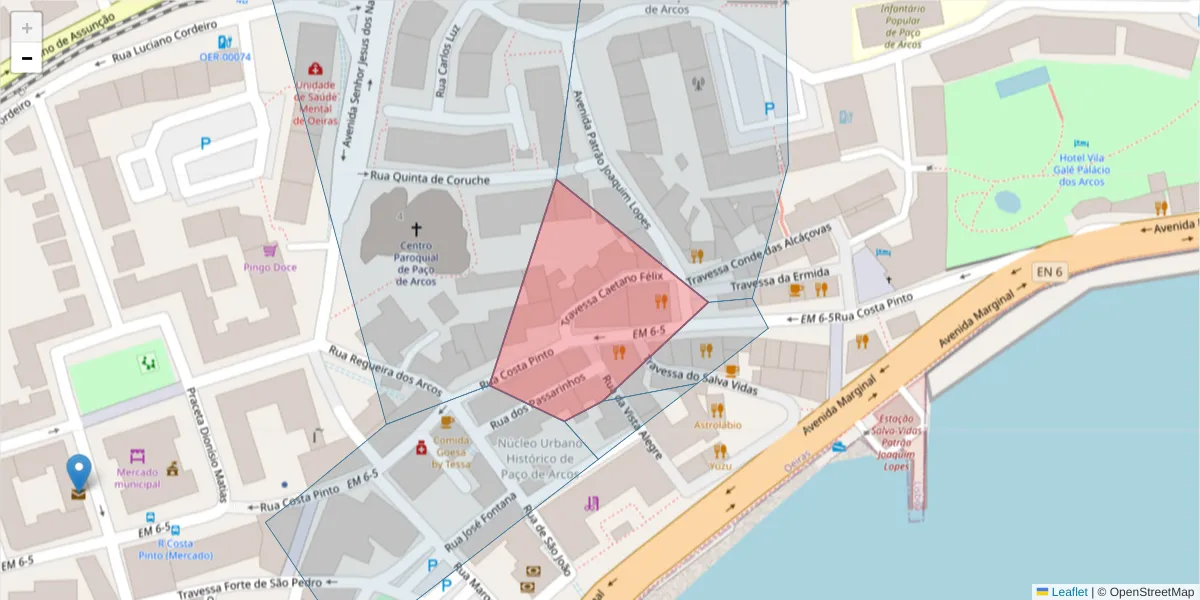 Mapa detalhado do código postal 2770-150 com limites, códigos postais vizinhos e agências dos correios