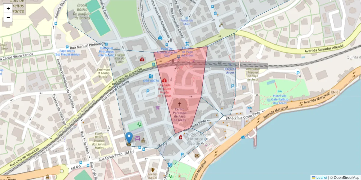 Mapa detalhado do código postal 2770-161 com limites, códigos postais vizinhos e agências dos correios