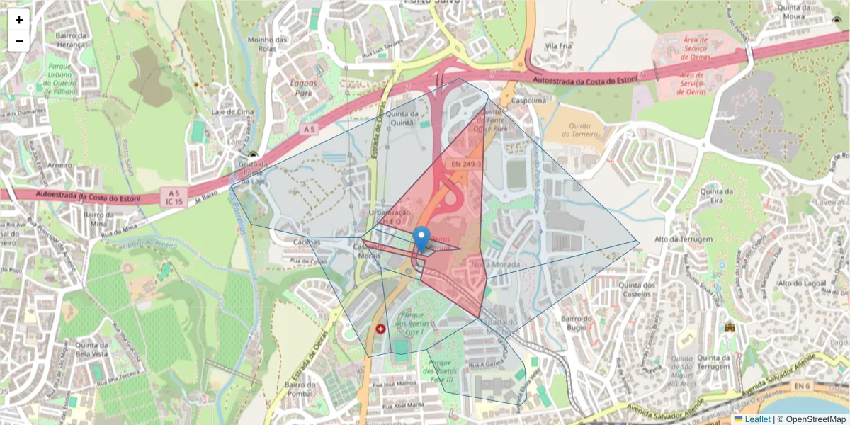 Mapa detalhado do código postal 2770-219 com limites, códigos postais vizinhos e agências dos correios