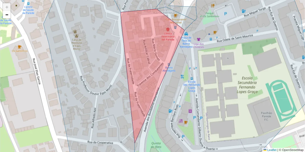 Mapa detalhado do código postal 2775-017 com limites, códigos postais vizinhos e agências dos correios