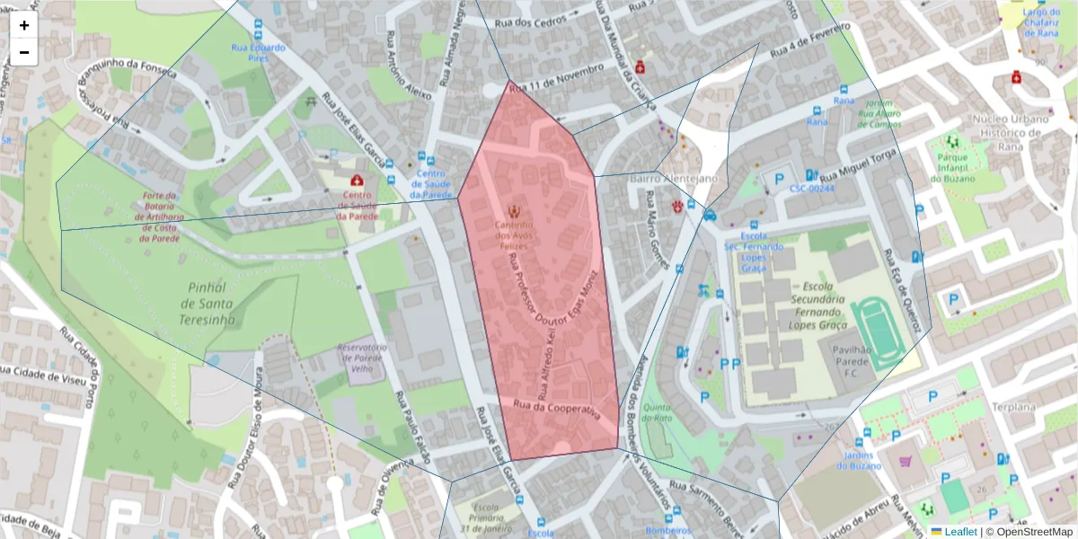 Mapa detalhado do código postal 2775-054 com limites, códigos postais vizinhos e agências dos correios