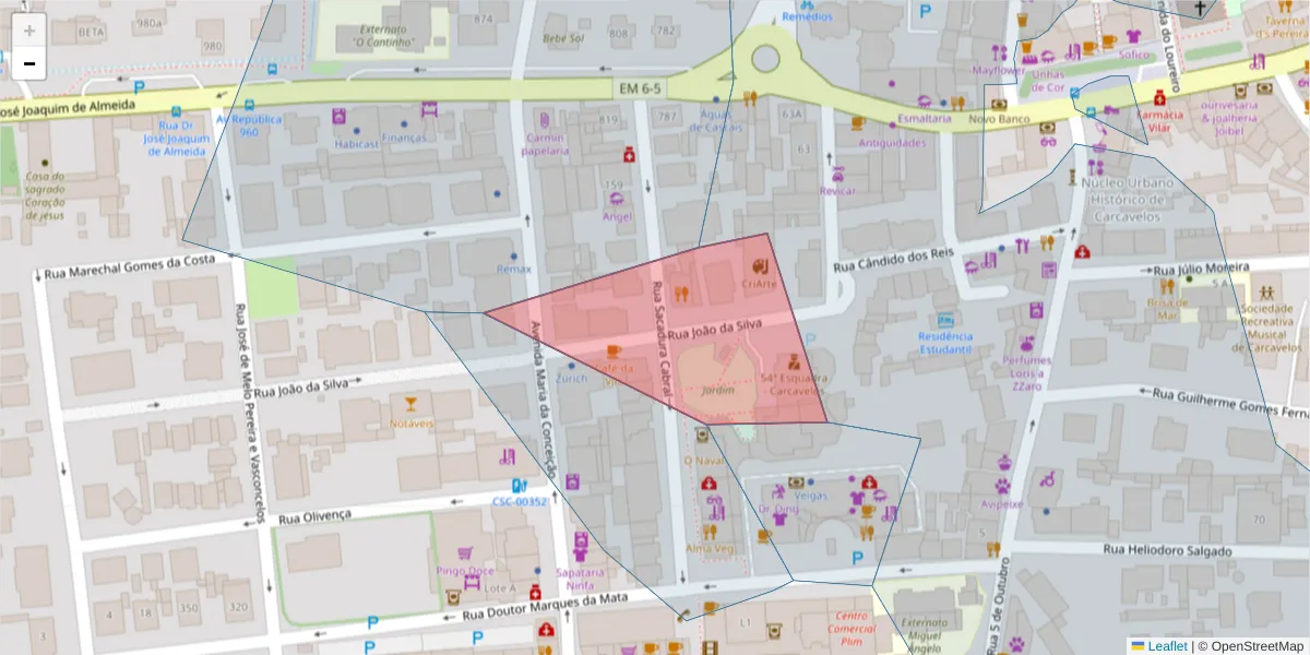 Mapa detalhado do código postal 2775-058 com limites, códigos postais vizinhos e agências dos correios