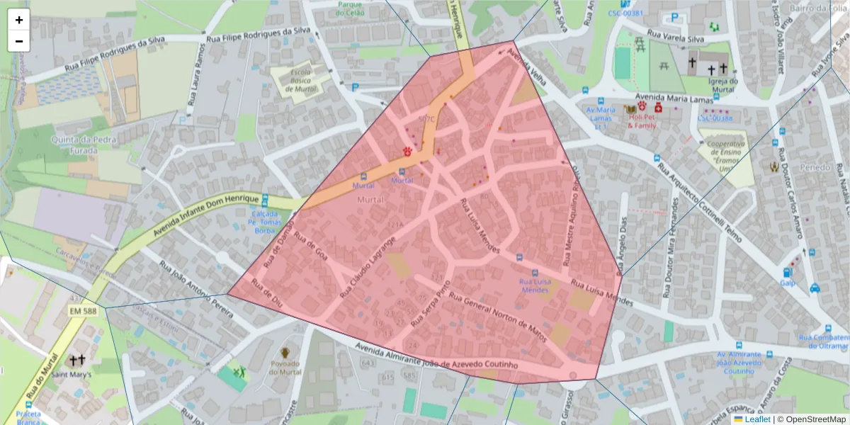 Mapa detalhado do código postal 2775-102 com limites, códigos postais vizinhos e agências dos correios