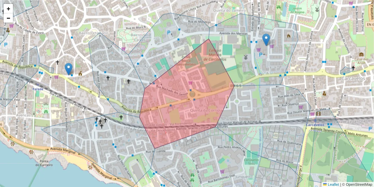 Mapa detalhado do código postal 2775-153 com limites, códigos postais vizinhos e agências dos correios