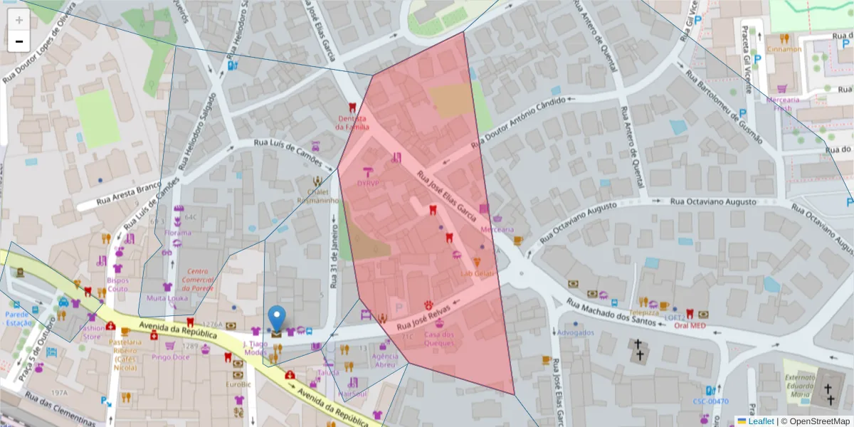 Mapa detalhado do código postal 2775-196 com limites, códigos postais vizinhos e agências dos correios