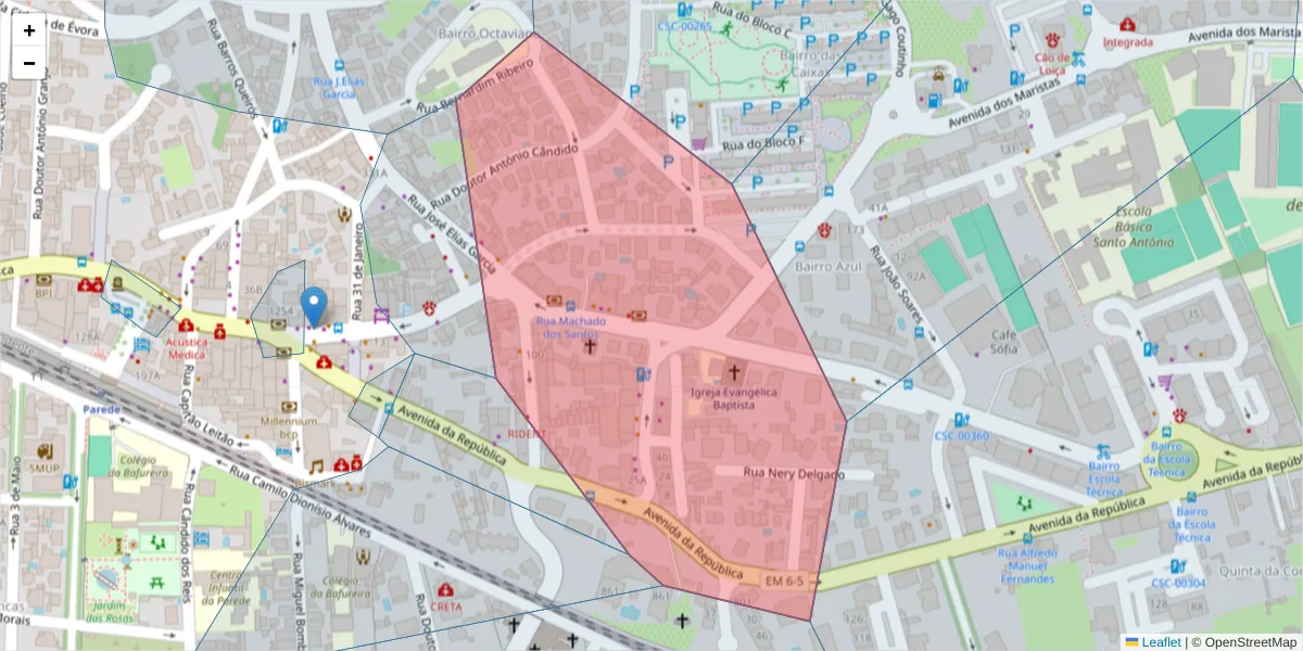 Mapa detalhado do código postal 2775-215 com limites, códigos postais vizinhos e agências dos correios