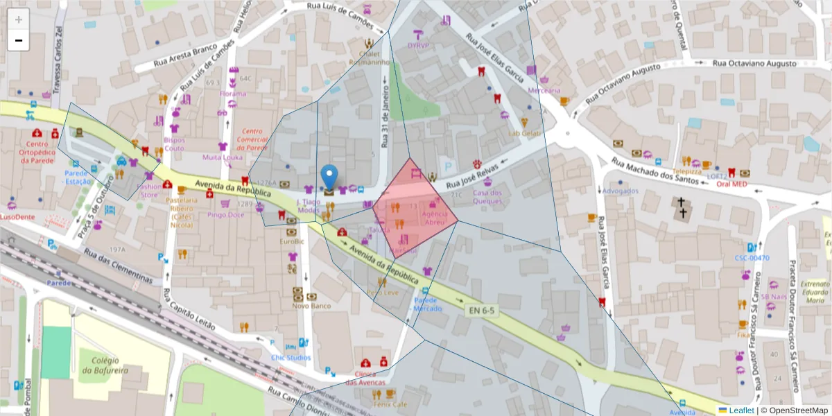 Mapa detalhado do código postal 2775-221 com limites, códigos postais vizinhos e agências dos correios