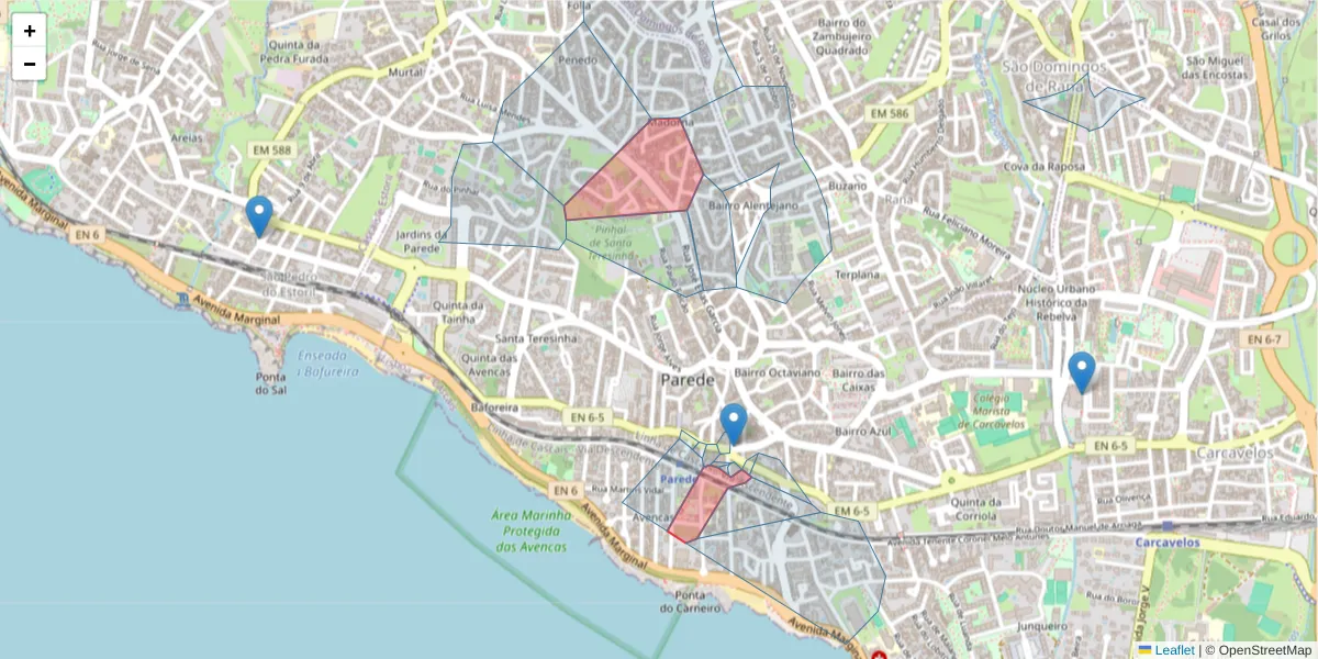 Mapa detalhado do código postal 2775-226 com limites, códigos postais vizinhos e agências dos correios