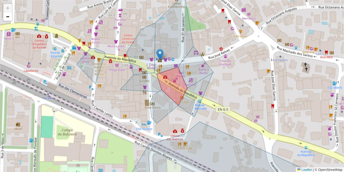Mapa detalhado do código postal 2775-295 com limites, códigos postais vizinhos e agências dos correios