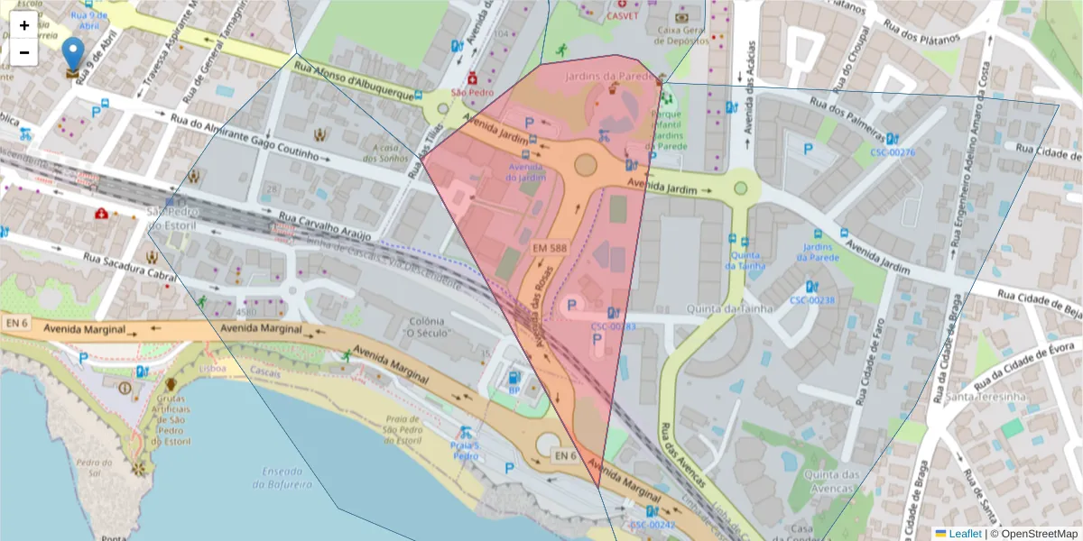 Mapa detalhado do código postal 2775-343 com limites, códigos postais vizinhos e agências dos correios
