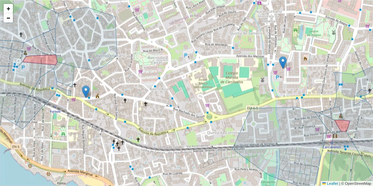 Mapa detalhado do código postal 2775-606 com limites, códigos postais vizinhos e agências dos correios