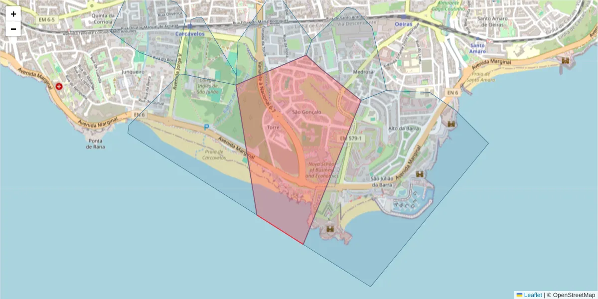 Mapa detalhado do código postal 2775-629 com limites, códigos postais vizinhos e agências dos correios