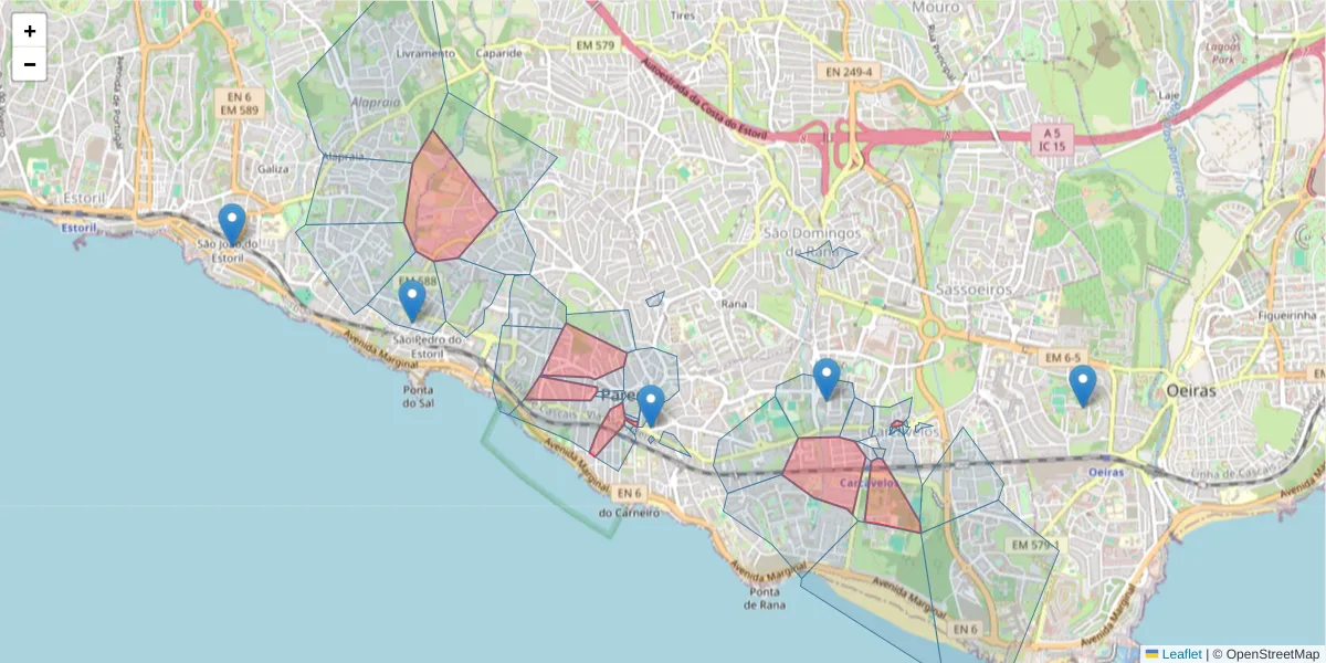 Mapa detalhado do código postal 2775 com limites, códigos postais vizinhos e agências dos correios