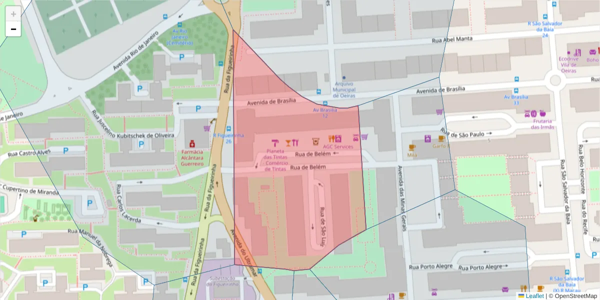 Mapa detalhado do código postal 2780-005 com limites, códigos postais vizinhos e agências dos correios