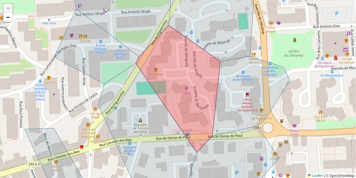Mapa detalhado do código postal 2780-007 com limites, códigos postais vizinhos e agências dos correios