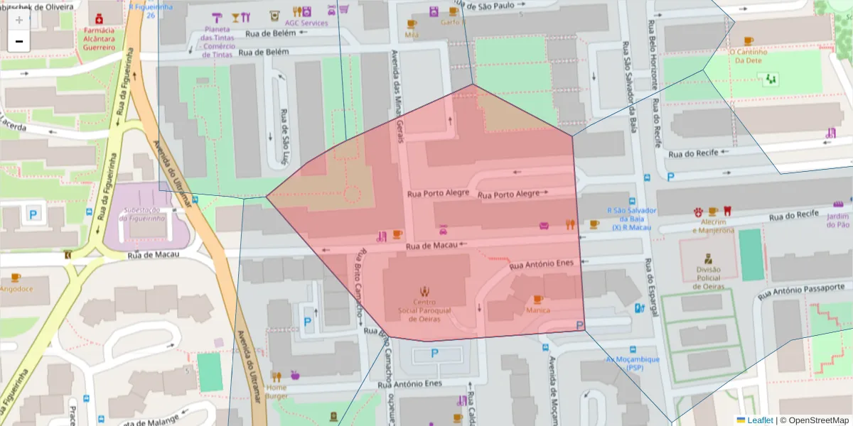 Mapa detalhado do código postal 2780-019 com limites, códigos postais vizinhos e agências dos correios