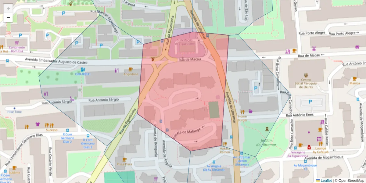 Mapa detalhado do código postal 2780-028 com limites, códigos postais vizinhos e agências dos correios