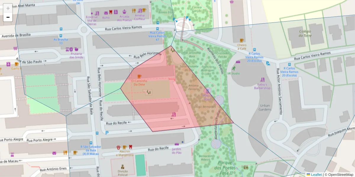 Mapa detalhado do código postal 2780-033 com limites, códigos postais vizinhos e agências dos correios