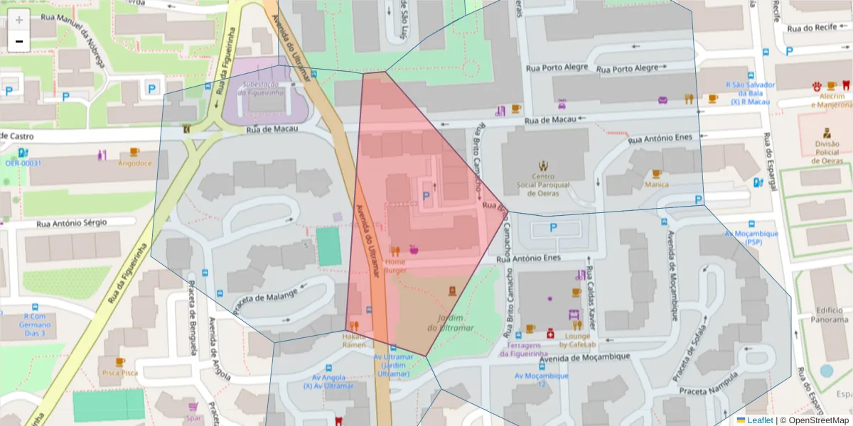 Mapa detalhado do código postal 2780-044 com limites, códigos postais vizinhos e agências dos correios