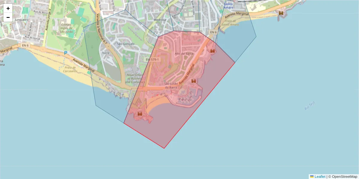 Mapa detalhado do código postal 2780-053 com limites, códigos postais vizinhos e agências dos correios