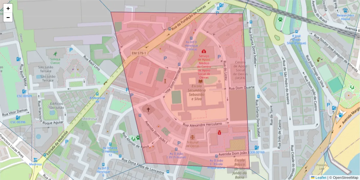 Mapa detalhado do código postal 2780-076 com limites, códigos postais vizinhos e agências dos correios