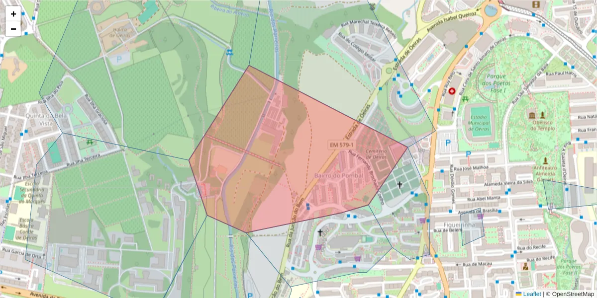 Mapa detalhado do código postal 2780-114 com limites, códigos postais vizinhos e agências dos correios