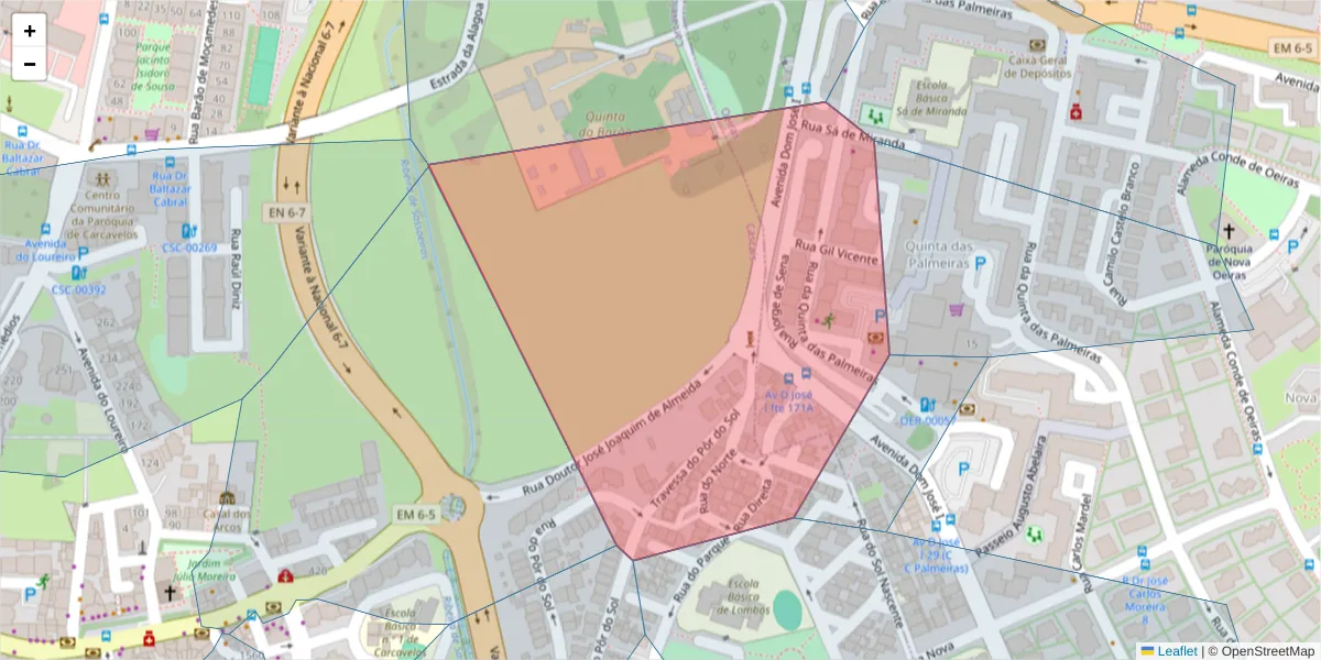 Mapa detalhado do código postal 2780-115 com limites, códigos postais vizinhos e agências dos correios
