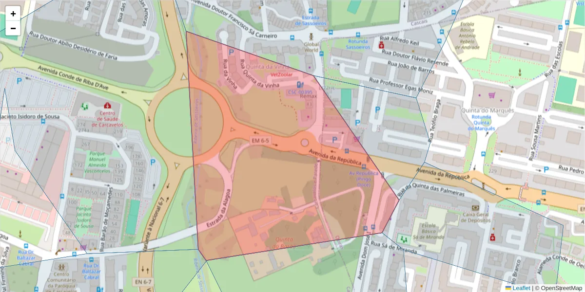 Mapa detalhado do código postal 2780-158 com limites, códigos postais vizinhos e agências dos correios