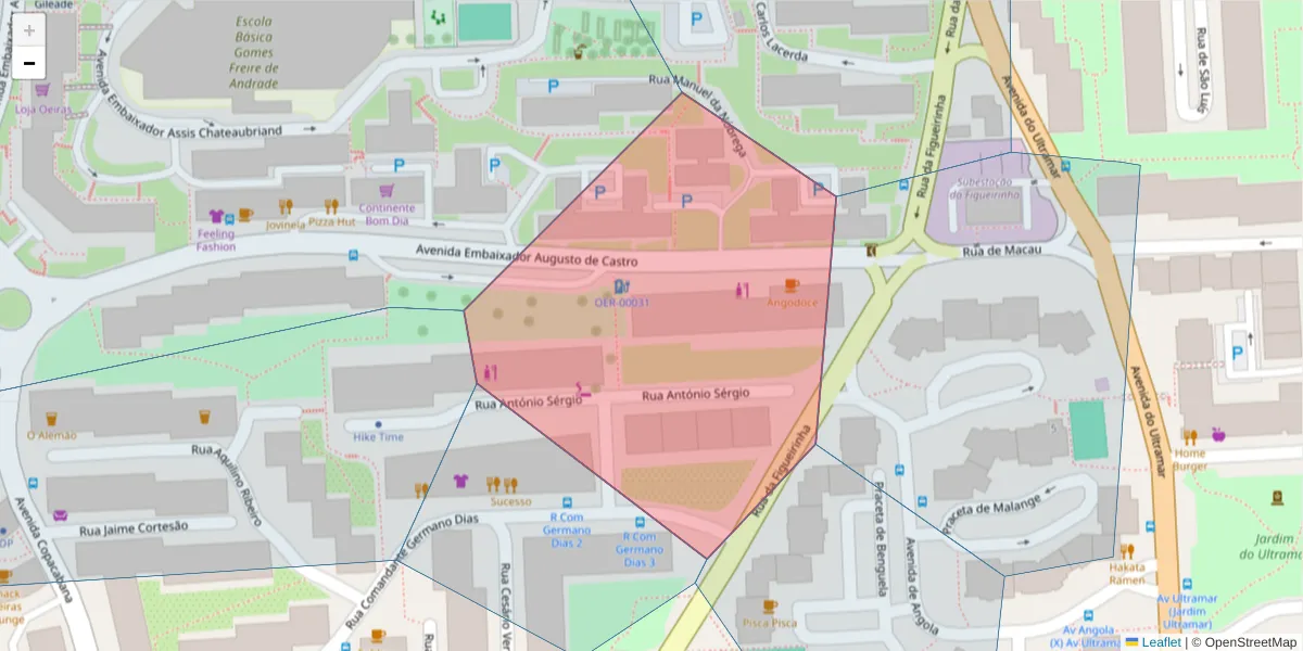 Mapa detalhado do código postal 2780-186 com limites, códigos postais vizinhos e agências dos correios