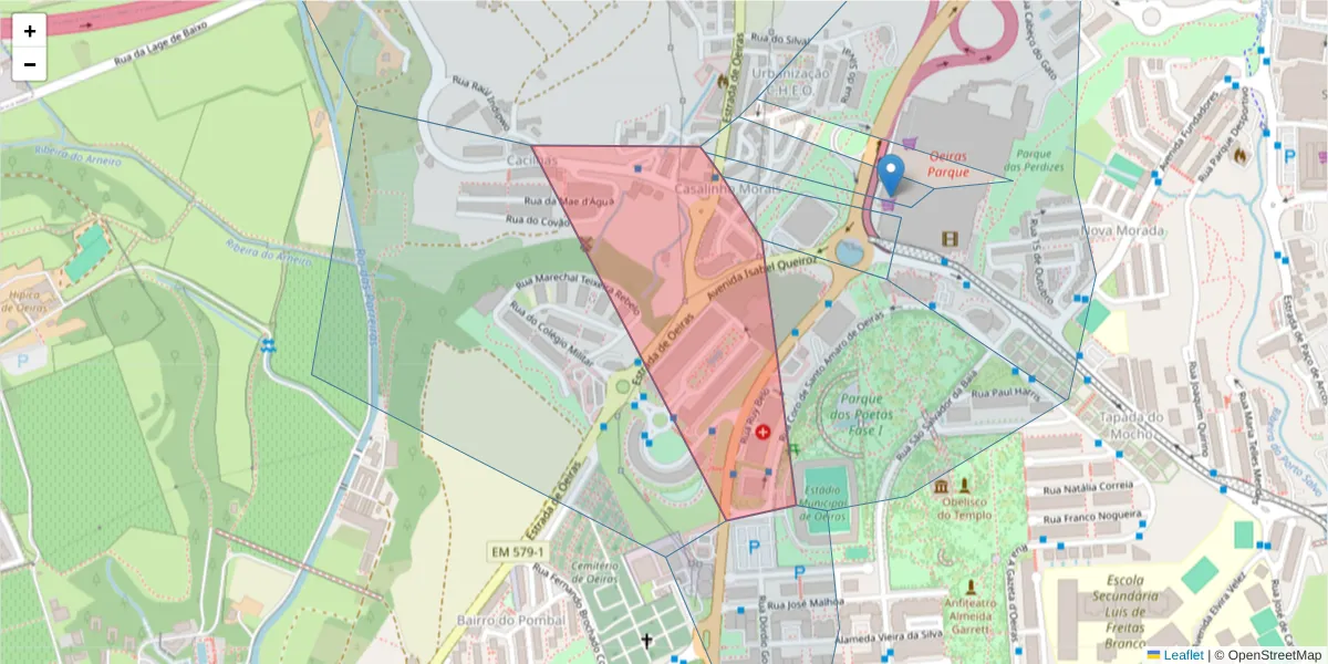 Mapa detalhado do código postal 2780-187 com limites, códigos postais vizinhos e agências dos correios