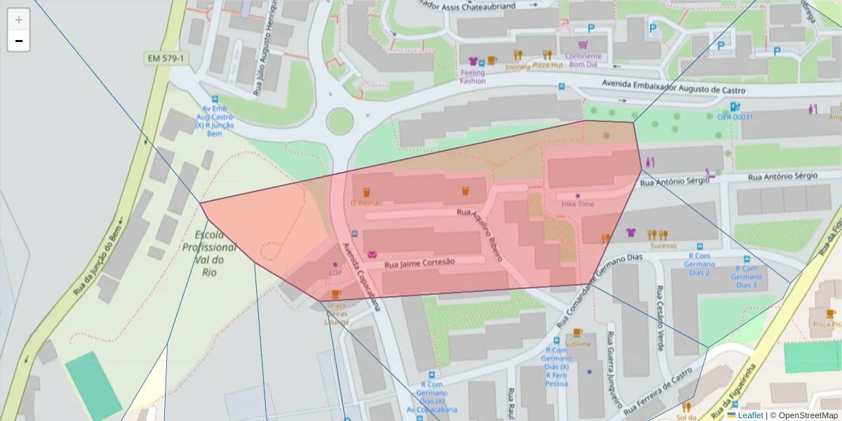 Mapa detalhado do código postal 2780-189 com limites, códigos postais vizinhos e agências dos correios