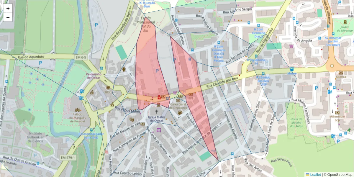 Mapa detalhado do código postal 2780-211 com limites, códigos postais vizinhos e agências dos correios