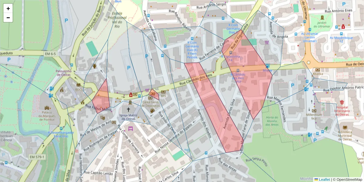 Mapa detalhado do código postal 2780-213 com limites, códigos postais vizinhos e agências dos correios