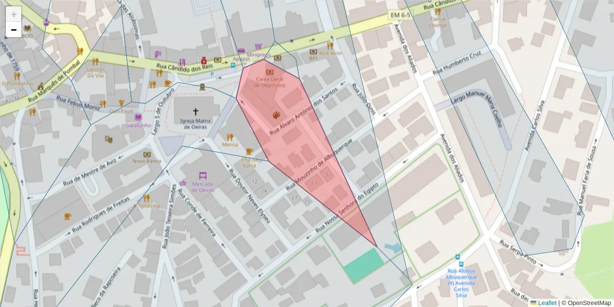 Mapa detalhado do código postal 2780-228 com limites, códigos postais vizinhos e agências dos correios
