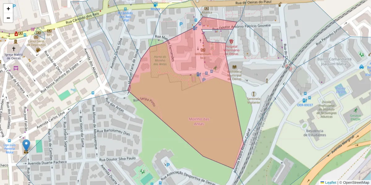 Mapa detalhado do código postal 2780-241 com limites, códigos postais vizinhos e agências dos correios