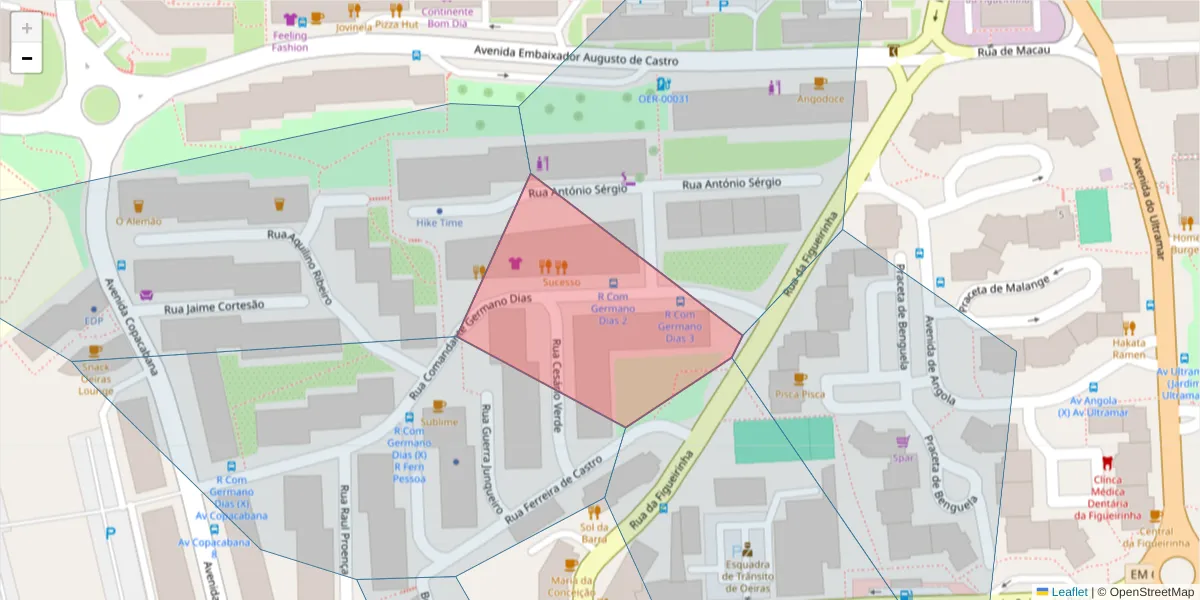 Mapa detalhado do código postal 2780-247 com limites, códigos postais vizinhos e agências dos correios