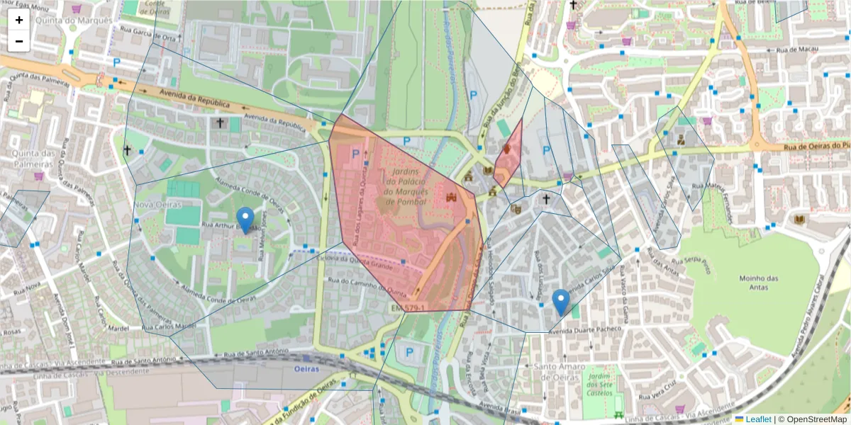Mapa detalhado do código postal 2780-289 com limites, códigos postais vizinhos e agências dos correios