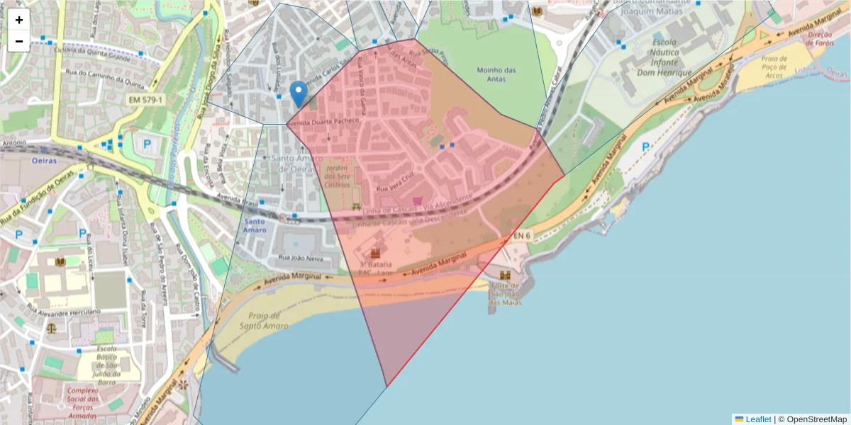Mapa detalhado do código postal 2780-316 com limites, códigos postais vizinhos e agências dos correios