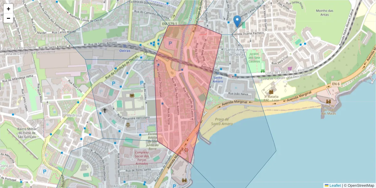Mapa detalhado do código postal 2780-337 com limites, códigos postais vizinhos e agências dos correios