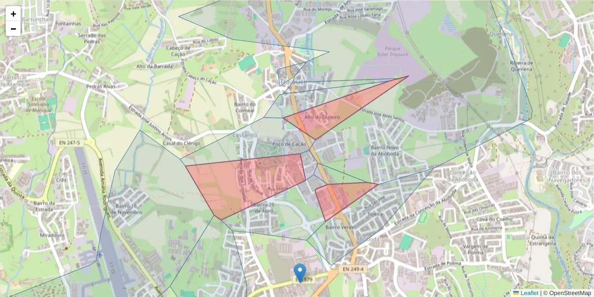 Mapa detalhado do código postal 2785-035 com limites, códigos postais vizinhos e agências dos correios